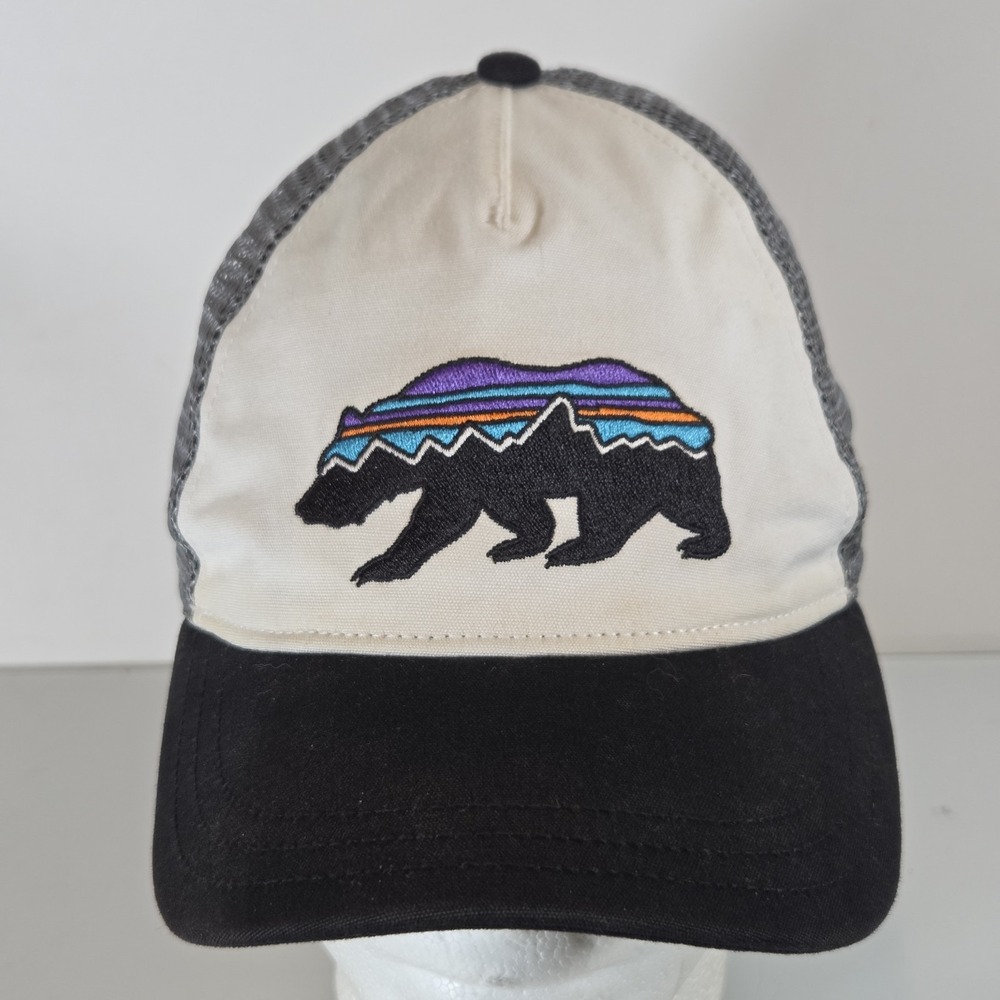 Patagonia Fitz Roy Bear Trucker Mesh Snapback Hat Grey Black White